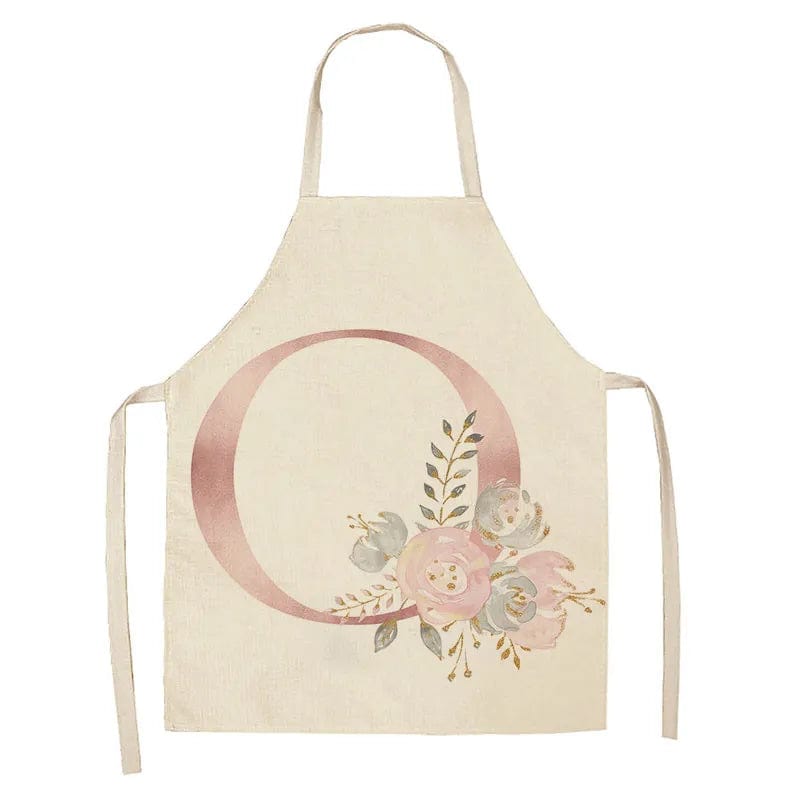 Tablier de Cuisine Enfant Motif Lettre Rose en Lin - Accessoires de Cuisson et de Boulangerie O / 47x38cm child size