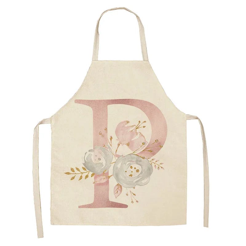 Tablier de Cuisine Enfant Motif Lettre Rose en Lin - Accessoires de Cuisson et de Boulangerie P / 47x38cm child size