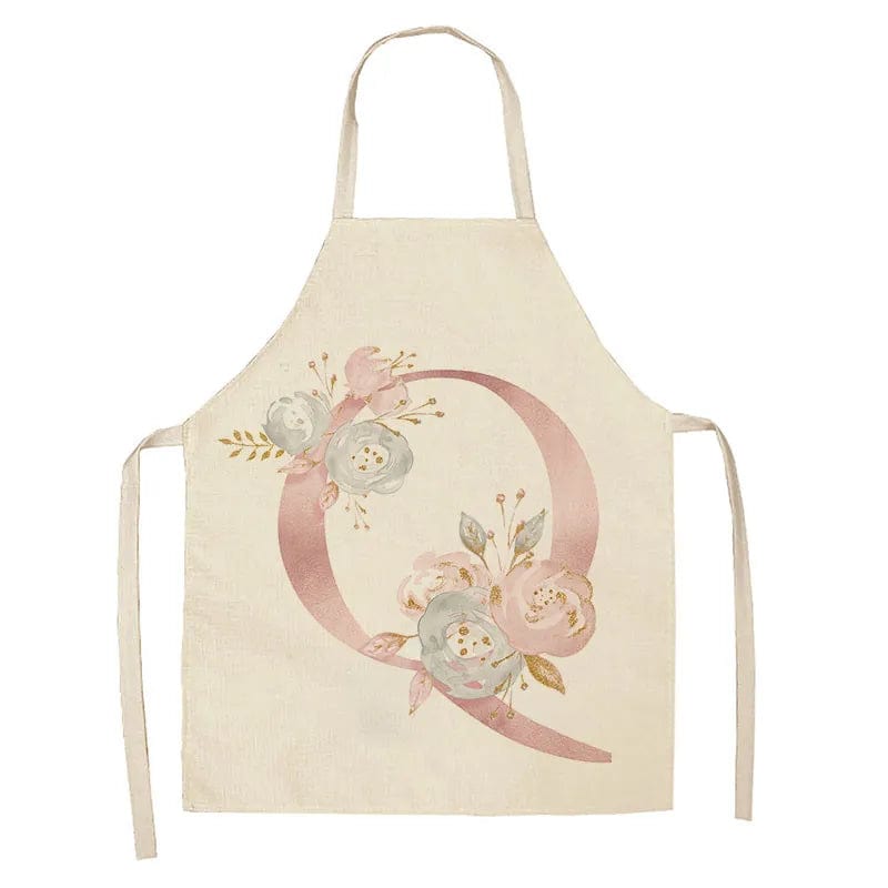Tablier de Cuisine Enfant Motif Lettre Rose en Lin - Accessoires de Cuisson et de Boulangerie Q / 47x38cm child size
