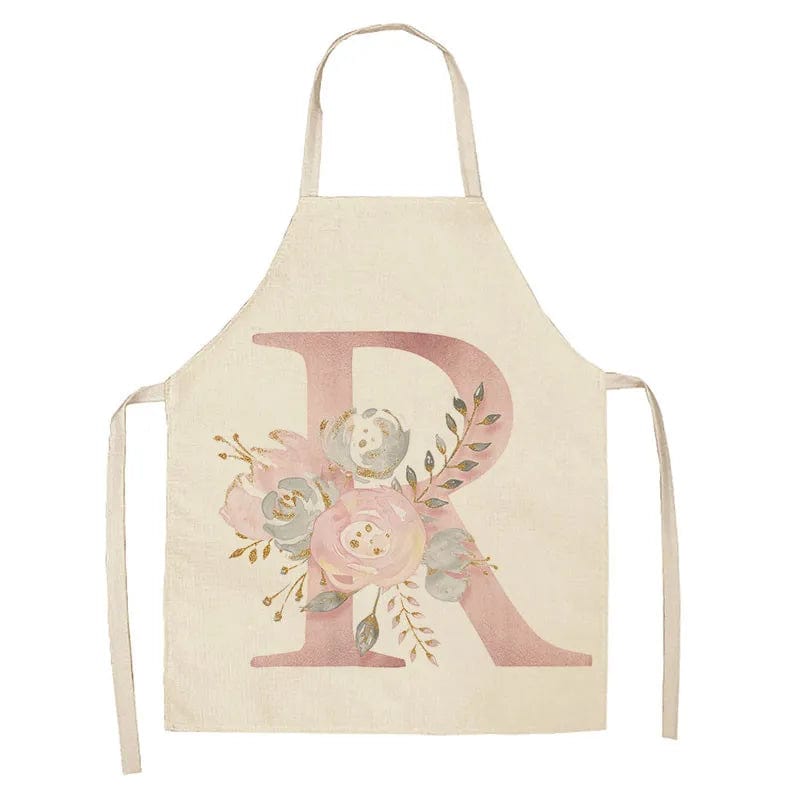 Tablier de Cuisine Enfant Motif Lettre Rose en Lin - Accessoires de Cuisson et de Boulangerie R / 47x38cm child size