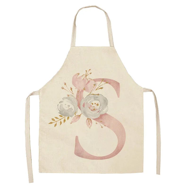 Tablier de Cuisine Enfant Motif Lettre Rose en Lin - Accessoires de Cuisson et de Boulangerie S / 47x38cm child size