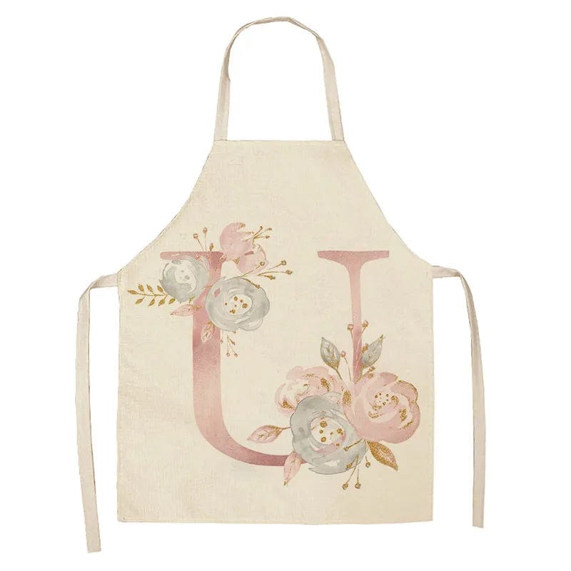 Tablier de Cuisine Enfant Motif Lettre Rose en Lin - Accessoires de Cuisson et de Boulangerie U / 47x38cm child size