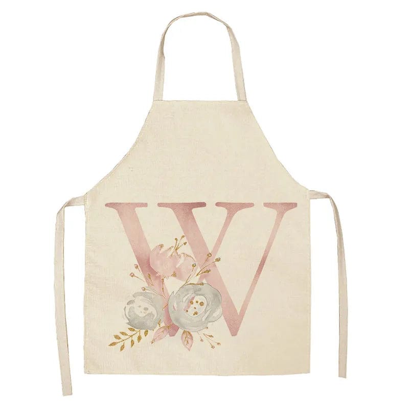 Tablier de Cuisine Enfant Motif Lettre Rose en Lin - Accessoires de Cuisson et de Boulangerie W / 47x38cm child size