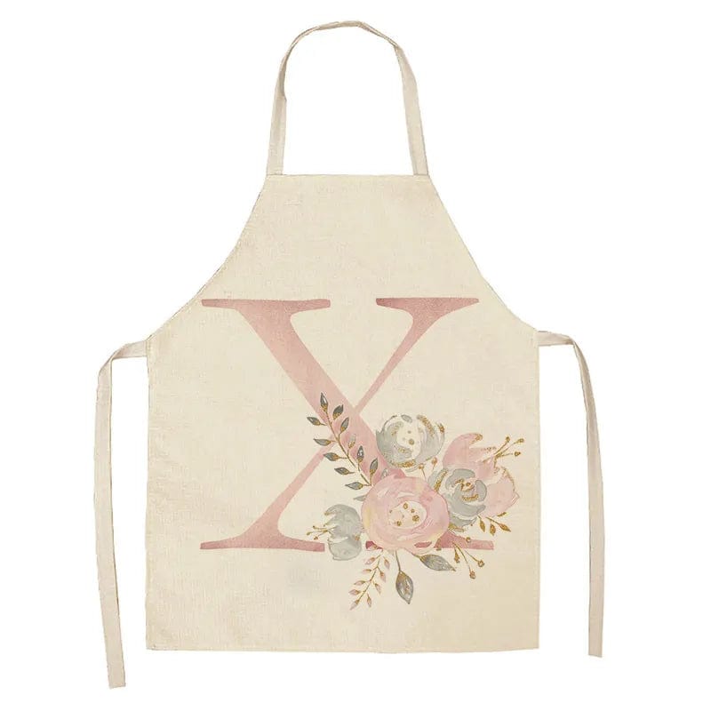 Tablier de Cuisine Enfant Motif Lettre Rose en Lin - Accessoires de Cuisson et de Boulangerie X / 47x38cm child size