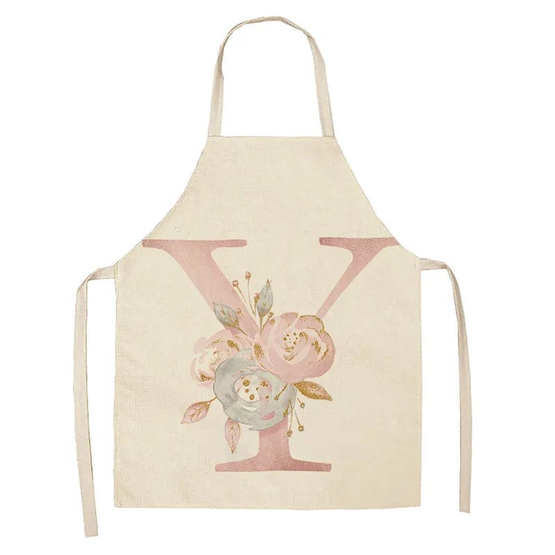 Tablier de Cuisine Enfant Motif Lettre Rose en Lin - Accessoires de Cuisson et de Boulangerie Y / 47x38cm child size