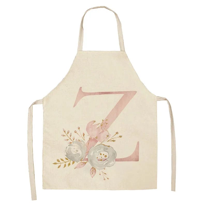 Tablier de Cuisine Enfant Motif Lettre Rose en Lin - Accessoires de Cuisson et de Boulangerie Z / 47x38cm child size