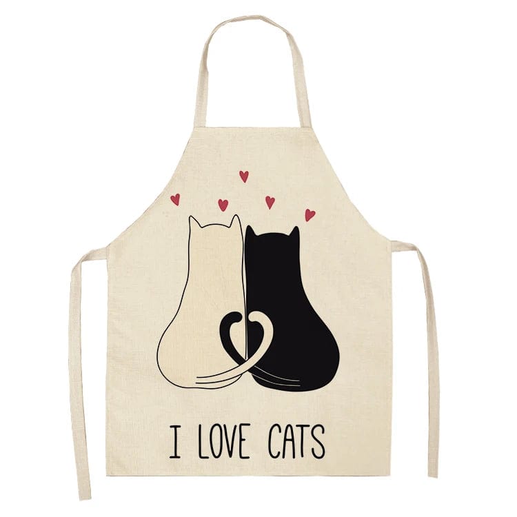 Tablier de Cuisine Impression Chats Mignons en Lin - I Love Cats I Love Cats / Adulte 55x68cm