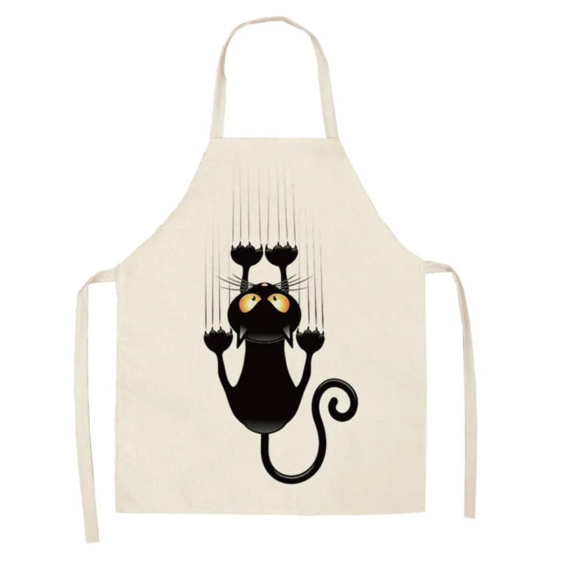 Tablier de Cuisine Japonais avec Chaton Imprimé en Lin - Chat Griffeur Chat Griffeur / Adulte 55x68cm
