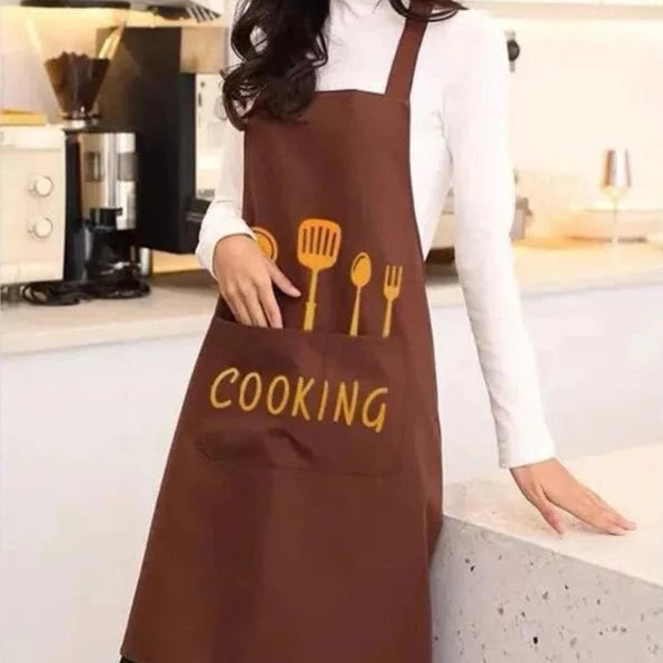Tablier de Cuisine Classique "Cooking" en PVC Imperméable - Couleur Marron Marron