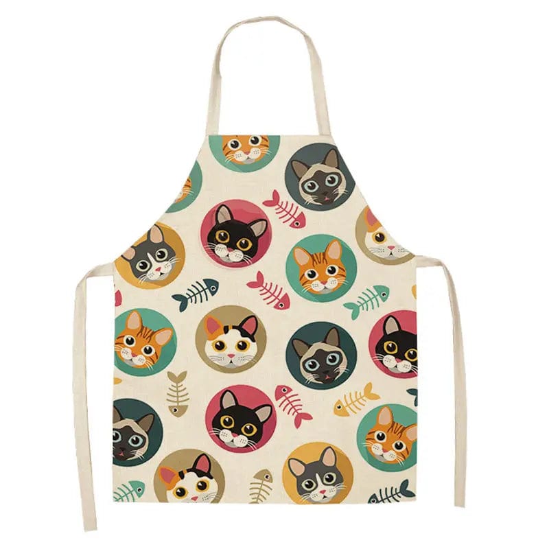 Tablier de cuisine sans manches avec impression de chat, lin coton, adulte 55x68cm Fancy Cats / Adulte 55x68cm