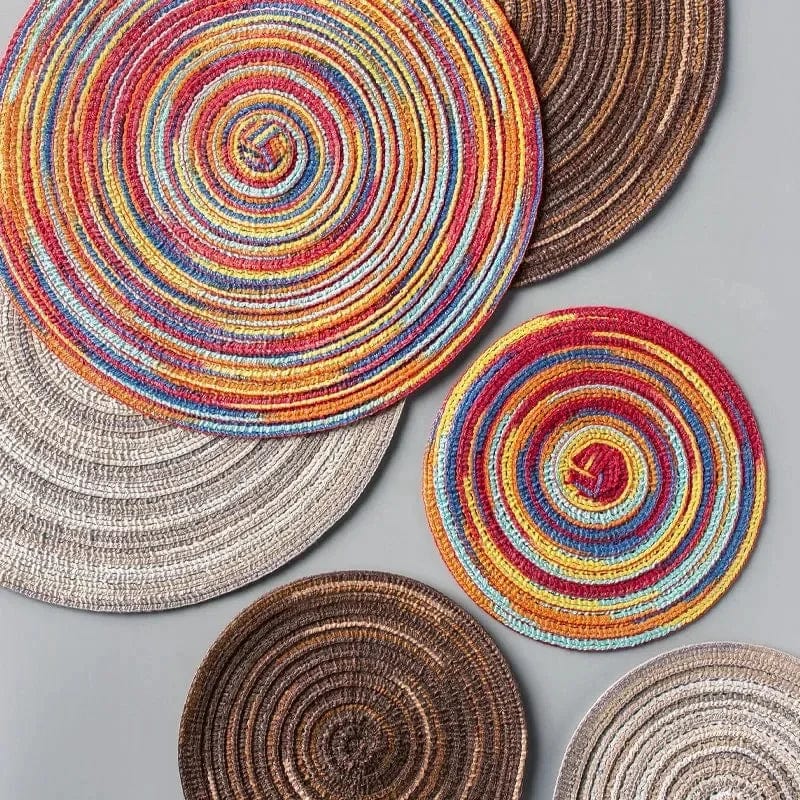 Tapis de Table Rond en Vinyle Tissé Individuel pour Décoration de Table, Lot de 1
