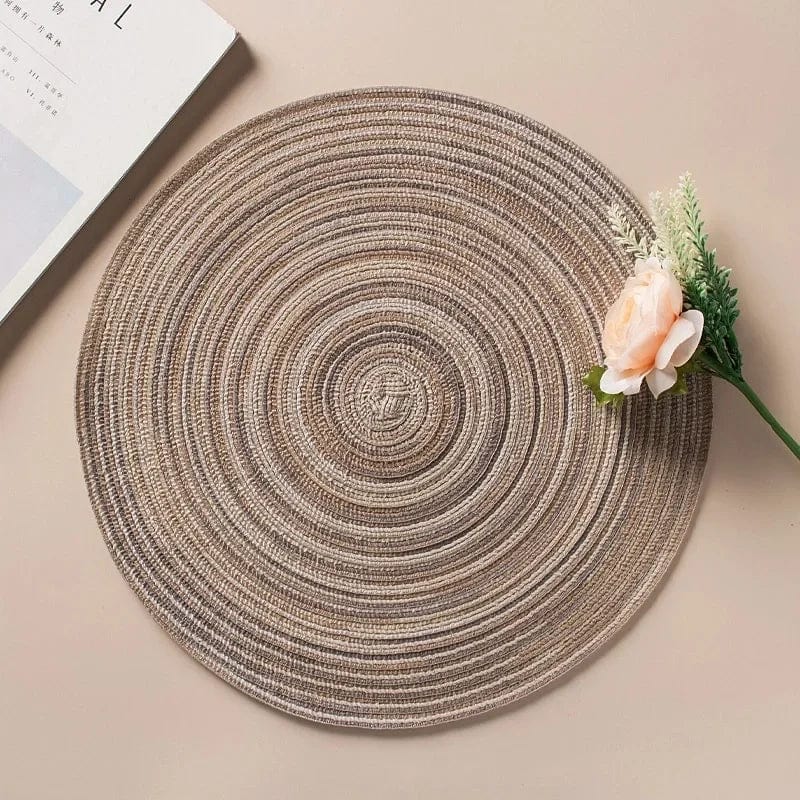 Tapis de Table Rond en Vinyle Tissé Individuel pour Décoration de Table, Lot de 1 Mixed Khaki / 18cm / Round
