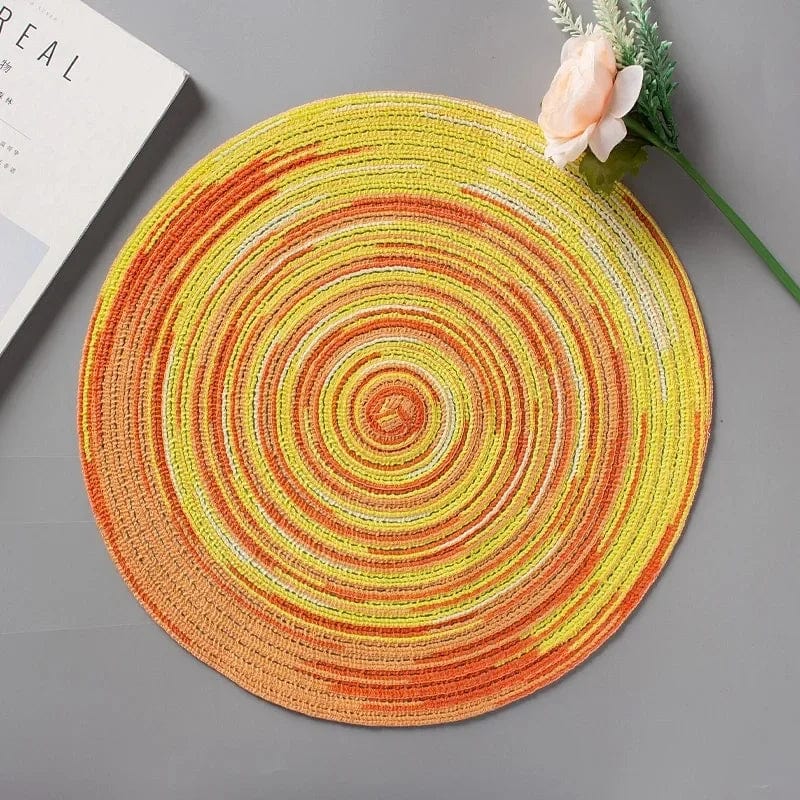 Tapis de Table Rond en Vinyle Tissé Individuel pour Décoration de Table, Lot de 1 Mixed Yellow / 18cm / Round