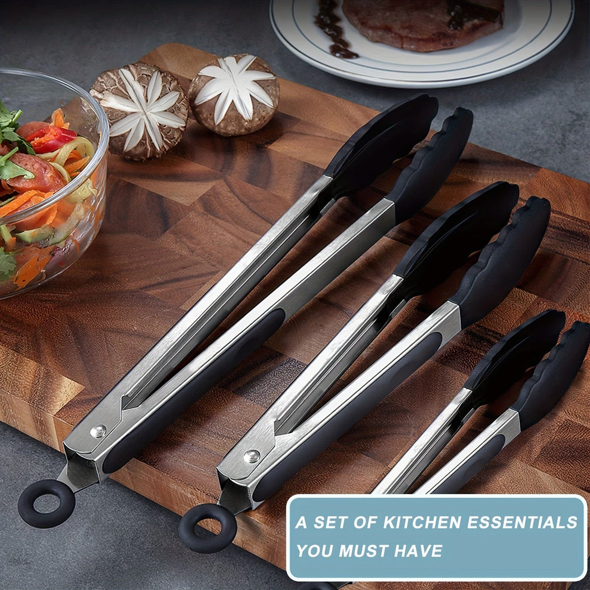 Lot de 3 pinces de cuisine inox à embouts silicone