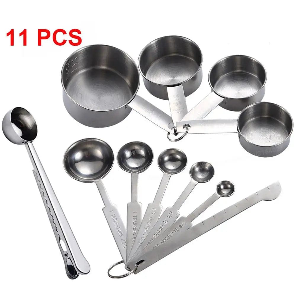 UPORS Measuring Cups Premium Stackable Kitchen Measuring Spoon Set Stainless Steel Measuring Cups and Spoons Set 11PCS