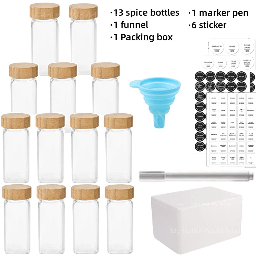 Vous cherchez à organiser vos épices de façon écologique et pratique ? Découvrez notre Ensemble de Pots à Épices en Verre & Bambou. 13pcs jars set