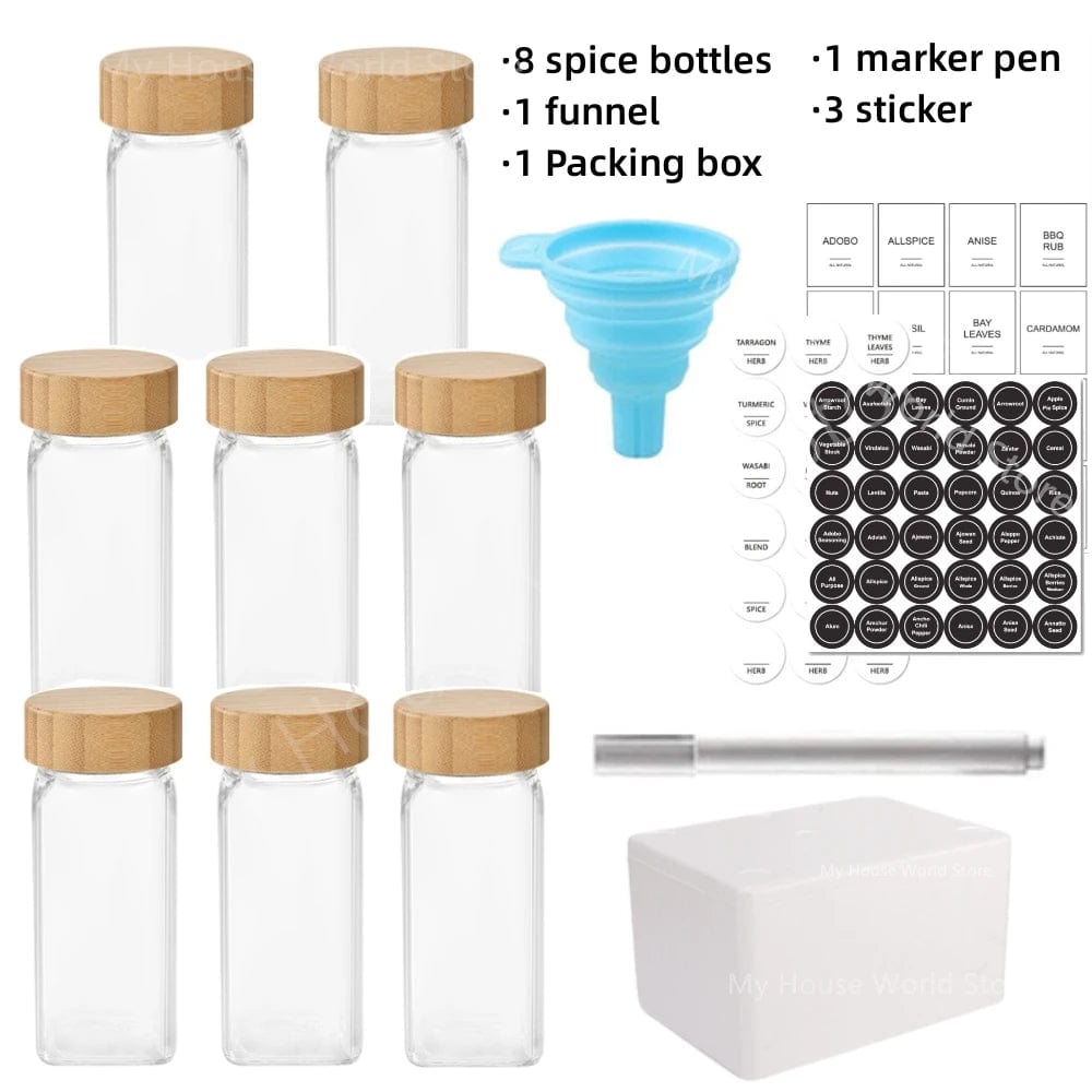 Vous cherchez à organiser vos épices de façon écologique et pratique ? Découvrez notre Ensemble de Pots à Épices en Verre & Bambou. 8pcs jars set
