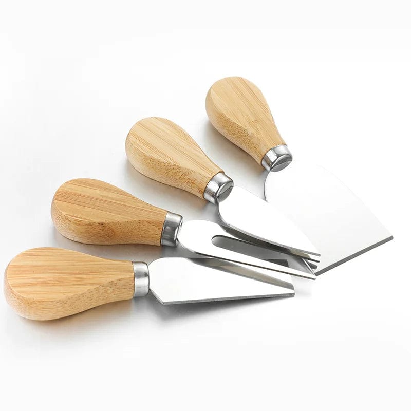 WIKHOSTAR 4pcs/set Stainless Steel Cheese Knives Oak Handle Cheese Cutter Cheese Board Butter Spatula Kitchen Cheese Tools 01