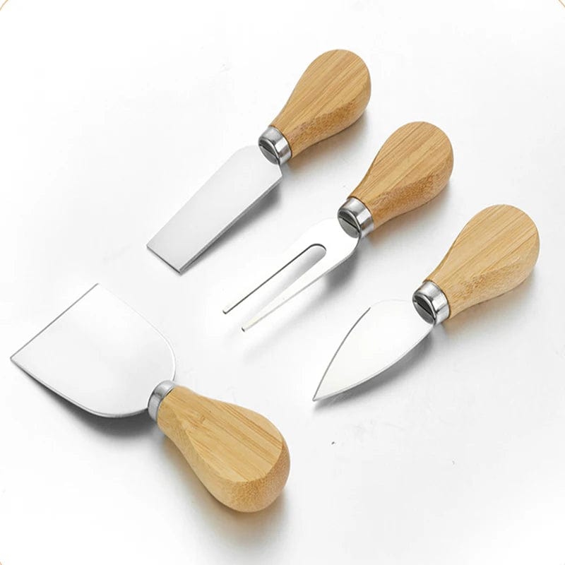 WIKHOSTAR 4pcs/set Stainless Steel Cheese Knives Oak Handle Cheese Cutter Cheese Board Butter Spatula Kitchen Cheese Tools 01