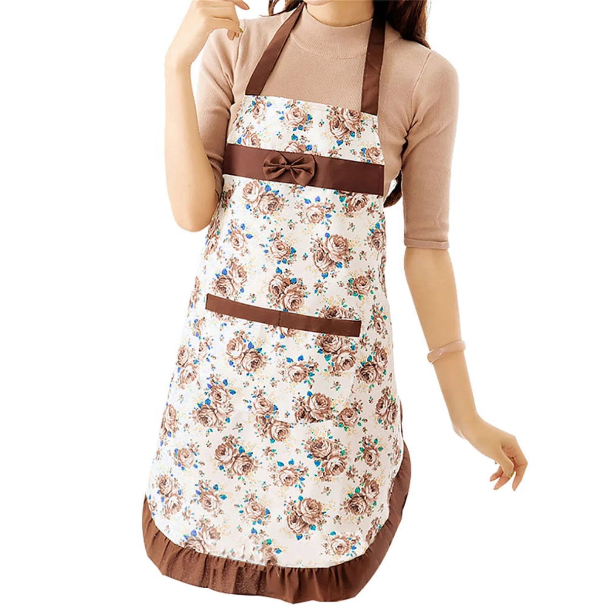 Women's Kitchen Floral Apron With Pockets And Adjustable Waist Belt Waterproof Women's Bib Apron Coffee / One Size